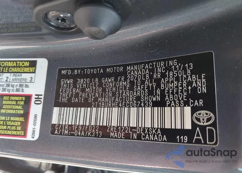 2014 Toyota Corolla S Plus z USA, uszkodzony, nr VIN 2T1BURHE4EC067439